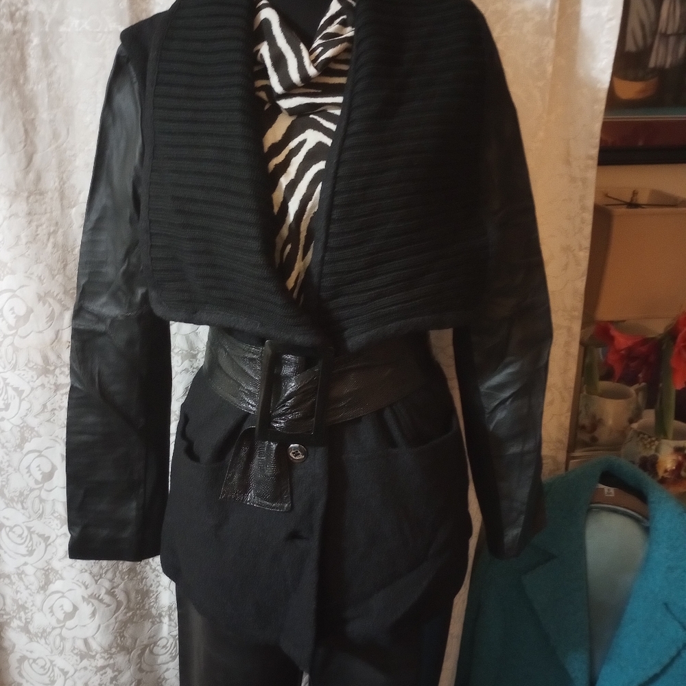 H by Halston Leather and Wool Sweater Jacket - Picture 6 of 11